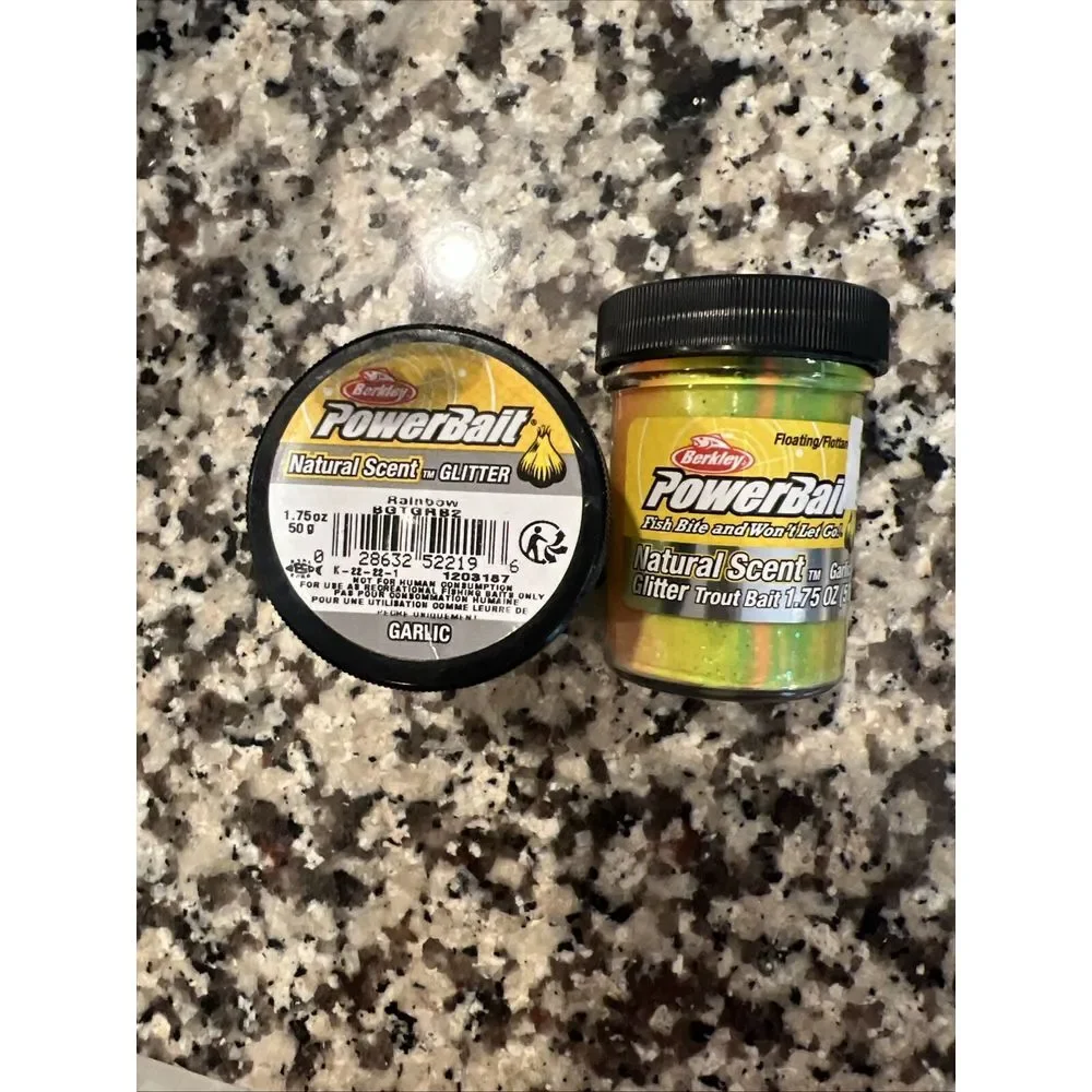 Berkley PowerBait Glitter Trout Bait Dough Garlic Rainbow Fishing Bait 1.75‎ oz